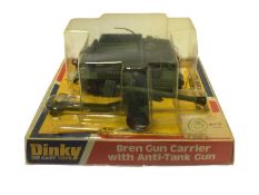 Dinky Bren Gun Carrier with Anti-Tank Gun No.619, 88mm Gun No.656, Tank Destroyer No.694, all in bub