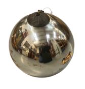 Large Victorian mirrored glass witches ball with flat bottom, approximately 22cm in height.