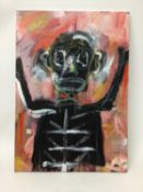 Peter McCarthy (contemporary) after Jean Michel Basquiat, mixed media on canvas of an abstract figur