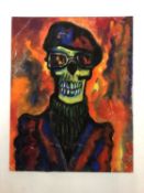 *Colin Moss (1914-2005) mixed media - a skulled figure wearing a beret, roll neck and blazer, 33cm x