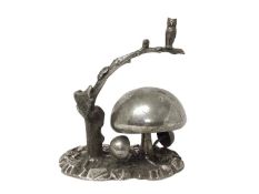 A Victorian owl and toadstool table bell