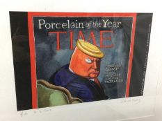 Steve Bell, cartoon caricature of Donald Trump, limited edition 7/50, signed and numbered in pencil,