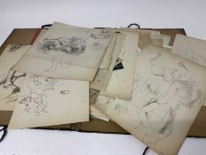 David Hill (1914-1977), collection of life drawings on paper, including some erotica, various media