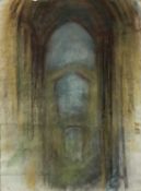 Manner of John Piper, Contemporary School. Large pastel study, Cathedral or Abbey ruins. Signed with