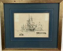 Attributed to Thomas Buttersworth (1768-1842), a good quality pen and ink of H.M.S. Victory, 15cm x