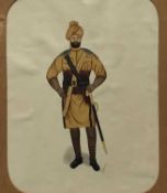 Company School late 19th/early 20th century gouache study of an Indian regiment soldier, 21.5cm x 16