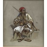 Manner of David Roberts watercolour with gouache, A Desert Tribesman, 20cm x 18cm in glazed frame