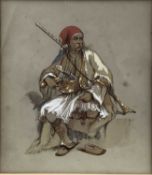 Manner of David Roberts watercolour with gouache, A Desert Tribesman, 20cm x 18cm in glazed frame