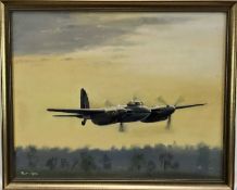 English School 1978, oil on board, A Mosquito Aircraft in flight, signed and dated