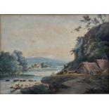 Attributed to Peter Le Cave (1768-1811) watercolour - landscape, 17cm x 23cm, in glazed frame