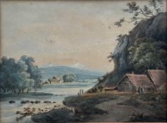 Attributed to Peter Le Cave (1768-1811) watercolour - landscape, 17cm x 23cm, in glazed frame