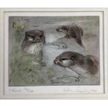 Peter Partington (b. 1941) pair of aquatints - 'Otters' and 'Lambing Shed', both signed titled and n