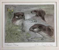 Peter Partington (b. 1941) pair of aquatints - 'Otters' and 'Lambing Shed', both signed titled and n