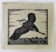 Eric Fitch Daglish (1892-1966) wood engraving - Flying Heron, pencil signed