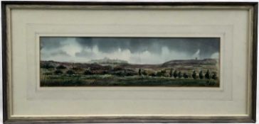 20th century Maltese watercolour - landscape, signed indistinctly, dated ‘81, 10.5cm x 38cm, in glaz