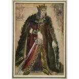 Macbeth The King costume design, 1950s, 23cm x 15cm, in glazed frame