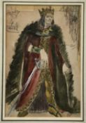Macbeth The King costume design, 1950s, 23cm x 15cm, in glazed frame
