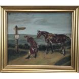 English School oil on board, Dick Turpin and Black Bess, 24cm x 29cm, framed