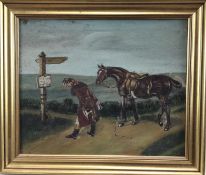 English School oil on board, Dick Turpin and Black Bess, 24cm x 29cm, framed