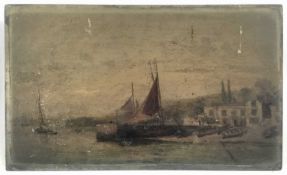 Henry Martin, oil on panel of boats, possibly Cornish, 19cm x 32cm, unframed