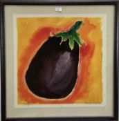 Alce Harfield (b. 1966) large watercolour, ‘Aubergine’ signed and dated 2000, 57cm x 56cm in glazed