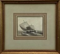 Jean Jerome Baugean (French 1764-1819) watercolour of a boat, 13cm x 17cm, in glazed frame