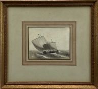 Jean Jerome Baugean (French 1764-1819) watercolour of a boat, 13cm x 17cm, in glazed frame
