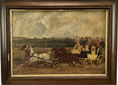 Manner of John Charles Maggs, oil on canvas, A Coaching Scene, 32cm x 47cm, framed