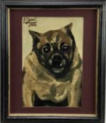 Early 20th century oil on card of a Dog, signed F Lignel and dated 1924, 29cm x 19cm, in glazed fram