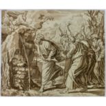 Antique watercolour of Moses Striking the Rock at Horeb, 23cm x 28cm, unframed
