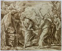 Antique watercolour of Moses Striking the Rock at Horeb, 23cm x 28cm, unframed