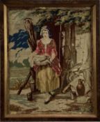 Two Victorian needlework pictures - fishing scenes, 42cm x 34cm and 38cm x 50cm,