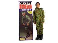 Geyper Man Commando Spanish (1981) with flock hair blue trunk body (trench knife missing), leaflet,