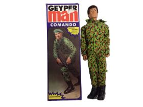 Geyper Man Commando Spanish (1981) with flock hair blue trunk body (trench knife missing), leaflet,