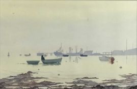 N.Watts (Contemporary): watercolour, Misty Morning on Baiter, Poole, 53x35cm