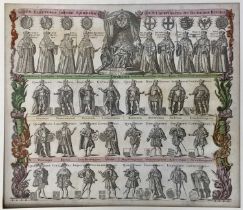 18th century coloured engraving. “Electores Imperii Germanici Die IX Churfursten Des Teutschen Reich