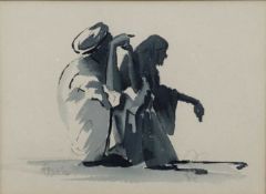 Roy J Small (Contemporary): watercolour, Arabs, 23x16.5cm