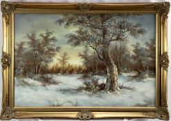 Irene Cafieri: oil on canvas, winter woodland scene, signed lower right, 91x59.5cm