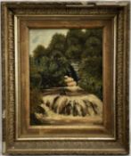British school, 19th century oil on canvas, waterfall, signed and dated lower right, 24x31cm