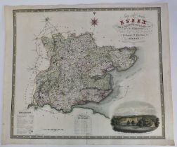 Early 19th century hand coloured engraved map by C & I Greenwood, 'Map of the County of Essex 1831',