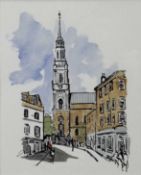 Les Williams (Contemporary): pen and wash, St John's Church, Clerkenwell, 20x24.5cm