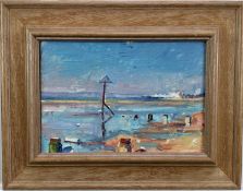 British school, 20th century oil on board, view of Bournemouth Pier from the East Cliff, 25x17cm