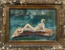 Continental school, 20th century oil on canvas, reclining nude, 31x21cm