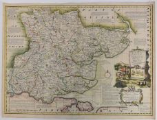 Mid 18th century hand coloured engraved map by Emanuel Bowen, 'An Accurate Map of the County of Esse