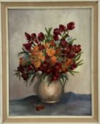 Olive M Grieve (Contemporary): oil and pastel, still life of Wallflowers, 34x44.5cm