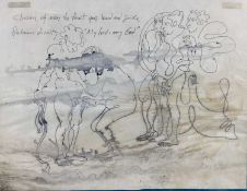 L.C. 1971 , pen and ink cartoon with inscription (water damaged) and print of a sailor (2)