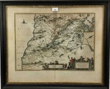 Johannes Blaeu - The South part of Carrick, 17th century engraved map with hand colouring