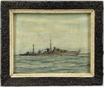 English school, 20th century oil on board, maritime scene of a battleship, signed and dated lower ri