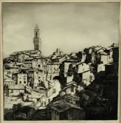 Arthur Ralph Middleton Todd R.A (1891-1966): monochrome etching, Siena, Tuscany, 27x28cm