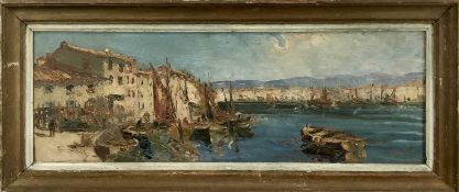20th century oil on board, view of Martigues, South of France, indistincly signed lower right, 92x31